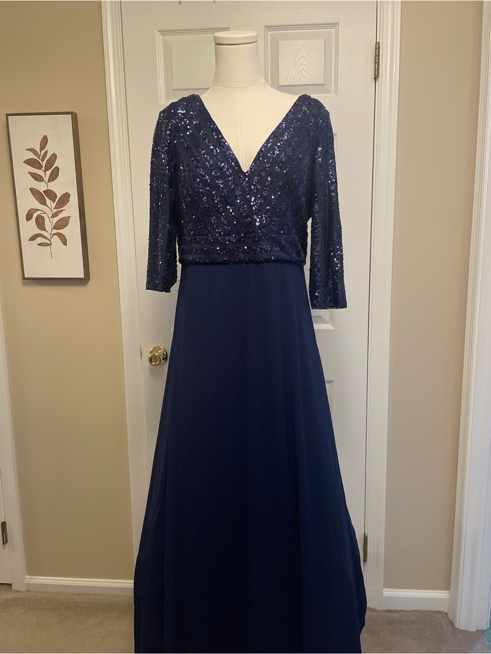 Ever Pretty Navy Sequin V-Neck Long Sleeve Gown plus size